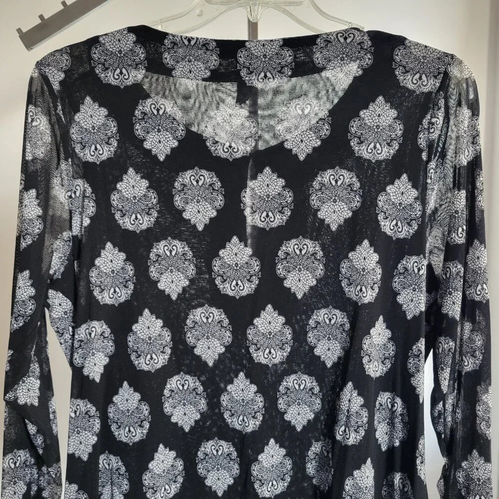 INC Botanical Paisley Black Semi-Sheer Plus Size Woman’s Sequin Top (Size: 2X) - Picture 5 of 12